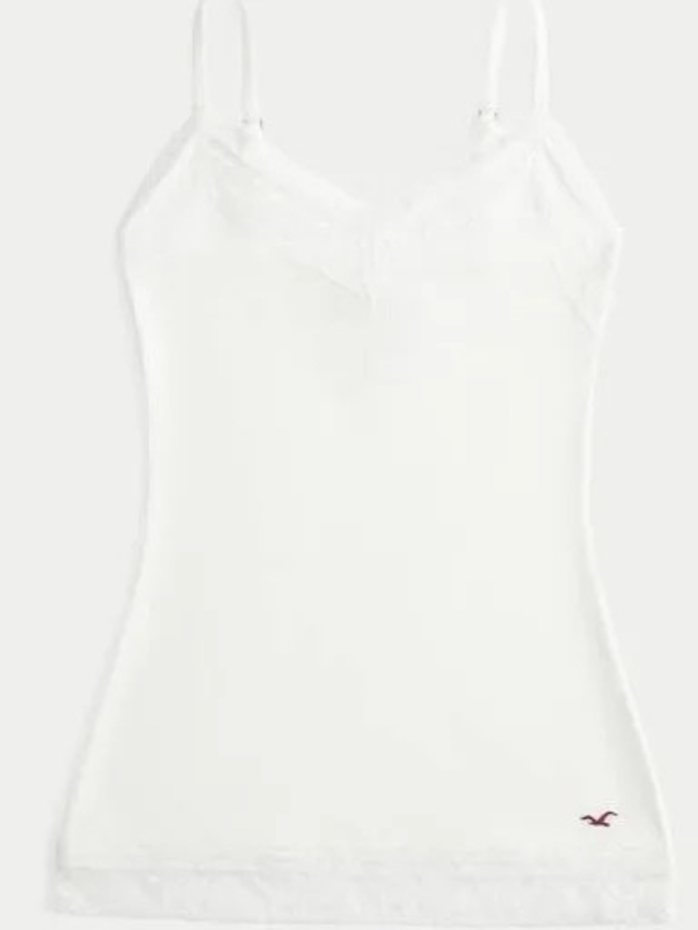 Hollister White Lace Trim Cami Tank with Embroidered Logo
